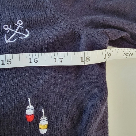 TALBOTS Nautical Embroidered Navy Blue Knit Sweater Size Medium Petite - Picture 4 of 6